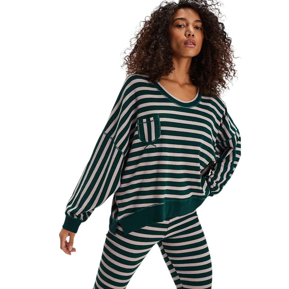 Intimately Free People Make It Happen Pullover Green Lilac Stripe XS NWT